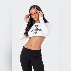 C’est La Fucking Vie Sequin Long Sleeve Crop Top